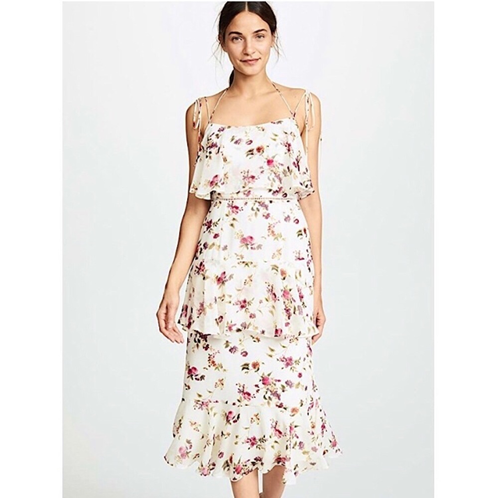 WAYF Imola Floral Tiered Midi Dress Tie Straps